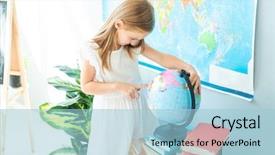  Presentation with look - Colorful slides enhanced with little schoolage girl look pointing backdrop and a light blue colored foreground