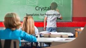  Presentation with rear view of bodyguard - Colorful presentation design enhanced with little schoolboy writing on greenboard backdrop and a seafoam green colored foreground