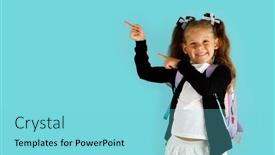  Presentation with points - PPT layouts having little-schoolgirl-points-her-finger background and a seafoam green colored foreground