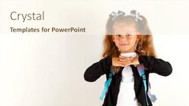  Presentation with points - PPT theme enhanced with little-schoolgirl-points-her-finger background and a cream colored foreground