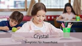  Presentation with classmates - Slides featuring little schoolgirl using digital tablet background and a soft green colored foreground