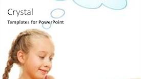  Presentation with laptop - PPT layouts featuring little-schoolgirl-with-a-laptop background and a cool aqua colored foreground