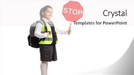  Presentation with women safety against harrasment - PPT layouts enhanced with little schoolgirl with a stop background and a sky blue colored foreground