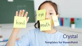  Presentation with parts - Beautiful theme featuring little schoolgirl with names backdrop and a sky blue colored foreground