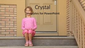  Presentation with pink - Amazing slide deck having little serious girl in pink suit sits on stairs near door and looks into distance backdrop and a coral colored foreground