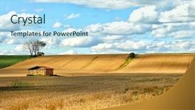  Presentation with blue and yellow - Cool new slides with little shed in a middle backdrop and a light blue colored foreground