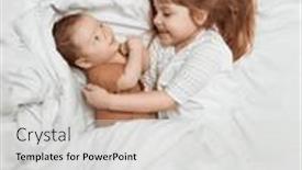  Presentation with family new born - Presentation design featuring little-sister-hugging-her-newborn background and a light gray colored foreground