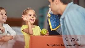  Presentation with atmosphere - PPT layouts with little-sisters-in-a-cheerful background and a red colored foreground