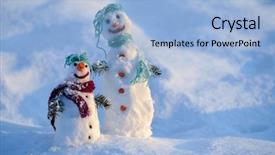  Presentation with snowman - PPT theme featuring little small snowman in snow background and a light blue colored foreground