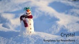  Presentation with snowman - Audience pleasing PPT theme consisting of little small snowman in snow backdrop and a light blue colored foreground