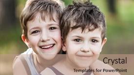  Presentation with happiness - Colorful PPT theme enhanced with little smiling child boy brother backdrop and a coral colored foreground