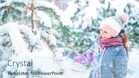  Presentation with christmas girl - Beautiful slide deck featuring little-smiling-girl-decorating-christmas backdrop and a sky blue colored foreground