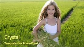  Presentation with rice fields - Cool new PPT theme with little smiling girl farmer backdrop and a tawny brown colored foreground