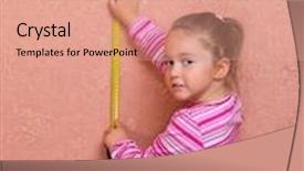  Presentation with measurement - PPT theme enhanced with little smiling girl with measurement tape background and a coral colored foreground