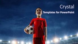  Presentation with champion - Presentation design having little-soccer-champion-mixed-media background and a navy blue colored foreground