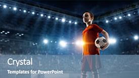  Presentation with champion - Audience pleasing PPT theme consisting of little soccer champion mixed media backdrop and a seafoam green colored foreground