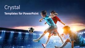  Presentation with soccer - Presentation design enhanced with little-soccer-champions-mixed-media background and a navy blue colored foreground