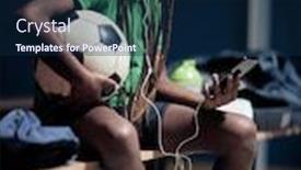  Presentation with locker room - Cool new slides with little-soccer-player-enjoying-content backdrop and a navy blue colored foreground