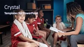  Presentation with locker room - Presentation theme having little-soccer-player background and a wine colored foreground