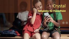  Presentation with locker room - Slide deck consisting of little-soccer-teammates-enjoying-content background and a tawny brown colored foreground