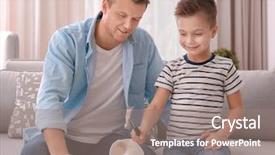  Presentation with catholic father son hoyly spirit - Audience pleasing presentation theme consisting of little son breaking piggy bank backdrop and a gray colored foreground