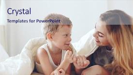  Presentation with old young - Presentation theme with little son dressed in pajama background and a sky blue colored foreground