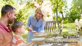  Presentation with summer party - PPT theme consisting of little son eating pie background and a mint green colored foreground
