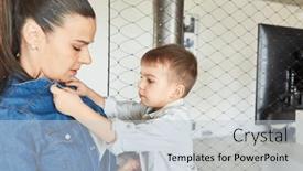  Presentation with denim - Presentation theme consisting of little-son-help-his-mother background and a lemonade colored foreground