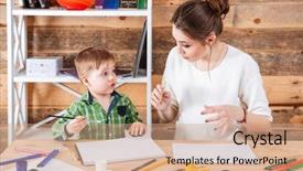  Presentation with cute - Slide deck enhanced with little son painting and talking background and a coral colored foreground