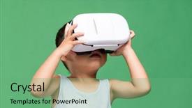  Presentation with virtual - Theme enhanced with little son watching with virtual reality background and a seafoam green colored foreground