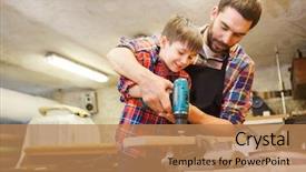  Presentation with drill - PPT layouts with little son with drill background and a coral colored foreground