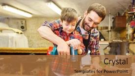  Presentation with drill - Cool new PPT layouts with little son with drill backdrop and a coral colored foreground