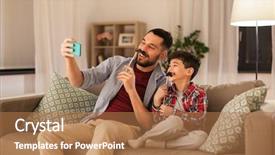  Presentation with technology - PPT theme enhanced with little son with mustache background and a coral colored foreground