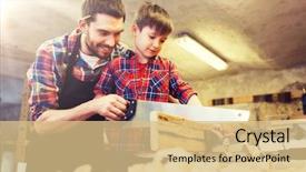  Presentation with people grief and mourning concept - Presentation design with little son with saw background and a coral colored foreground