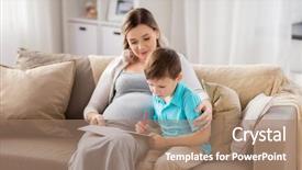  Presentation with pregnant mother - Presentation theme having little son with workbook background and a coral colored foreground
