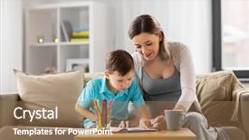  Presentation with pregnant mother - Presentation theme with little son with workbook background and a coral colored foreground