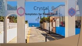  Presentation with sol - Presentation theme consisting of little-street-overlooking-the-sea background and a light blue colored foreground