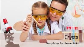  Presentation with elementary - PPT theme with little student at elementary science background and a coral colored foreground