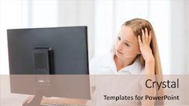  Presentation with school technology - Colorful PPT theme enhanced with little student girl with computer backdrop and a soft green colored foreground