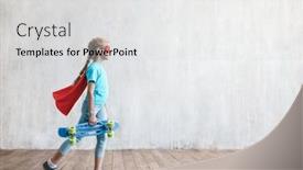  Presentation with super girl - Presentation theme with little super girl with a skateboard in studio background and a light gray colored foreground