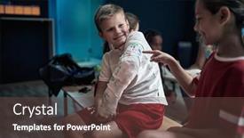  Presentation with children sport - Colorful theme enhanced with little-teammates-at-the-locker backdrop and a tawny brown colored foreground