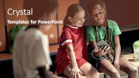  Presentation with locker room - Amazing presentation theme having little-teammates-taking-selfie backdrop and a tawny brown colored foreground