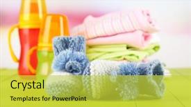  Presentation with baby clothes - Cool new presentation with little things - composition with crocheted booties backdrop and a yellow colored foreground