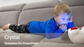  Presentation with cartoons - PPT theme with little toddler boy watch cartoons background and a gray colored foreground