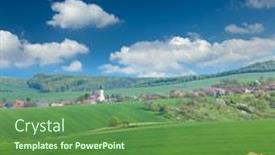  Presentation with green architecture - Colorful slide deck enhanced with little town on the green hills blue sky beautiful buildings and nature traditional architecture summer vacation concept europe czech republic backdrop and a tawny brown colored foreground