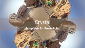  Presentation with blue sky - Colorful slide deck enhanced with little-townhouse-planet-against-blue backdrop and a coral colored foreground