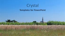  Presentation with village - PPT theme featuring little-village-on-island-ile background and a light blue colored foreground