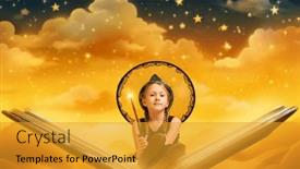  Presentation with fairy tales - Slides enhanced with little-witch-girl-flies-through and a  colored foreground