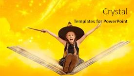  Presentation with fairy tales - PPT theme enhanced with little-witch-girl-flies-through background and a  colored foreground