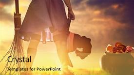  Presentation with halloween - Slide deck consisting of little witch with a broomstick background and a yellow colored foreground